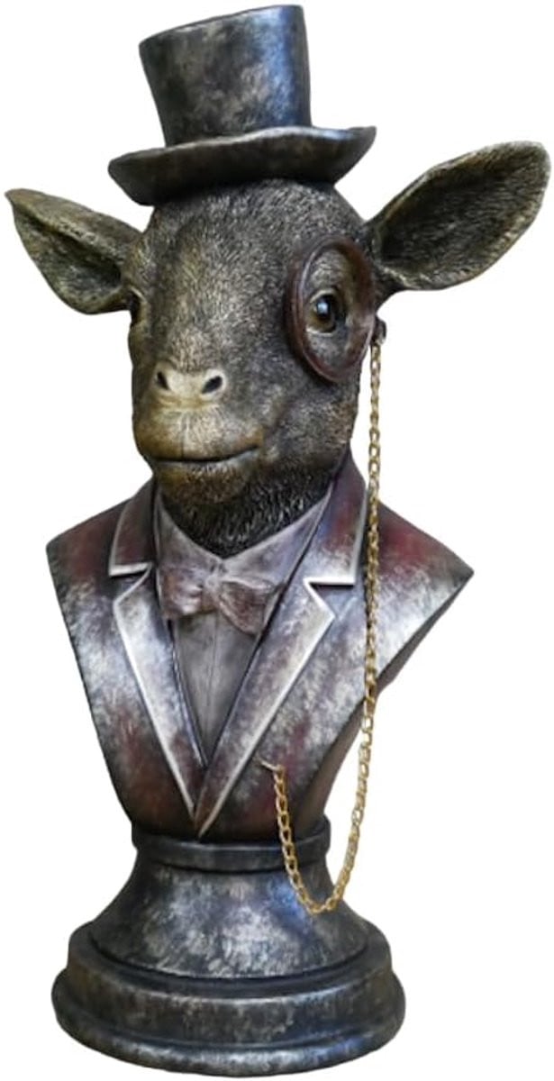 Bronskleurig Hars Geit Ornament - Gedetailleerd Buste Standbeeld voor Woondecoratie