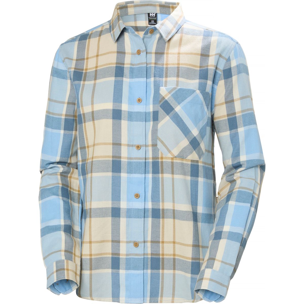 Helly Hansen Women's Lokka Organic Flannel Long Sleeve Shirt bright blue fjell plaid (627) L 62801_627-L
