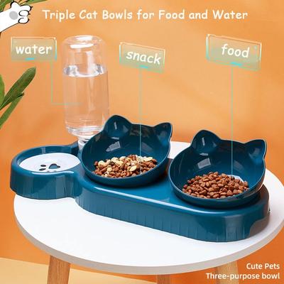 Uplift Treasures Triple Pet Feeder Bowls With Water Bottle Triple Pet Feeder Bowls With Water Bottle