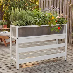 Hochbeet MCW-P96, Gemüse-/Pflanzbeet Blumenkasten Pflanzkübel Aluminium transparent 82x120x30cm ~ weiß