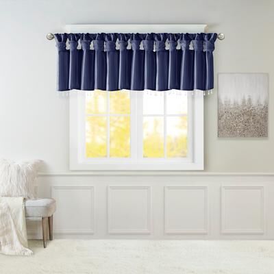 "Madison Park Karlita Lightweight Solid Faux Silk Lined Twisted Tab Top Single 50x26"" Valance with Beads"