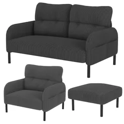 Cord 3er-Set Sessel, Hocker & 2-Sitzer Sofa mit Seitentasche – Ergonomisch, modern und komfortabel – Grau