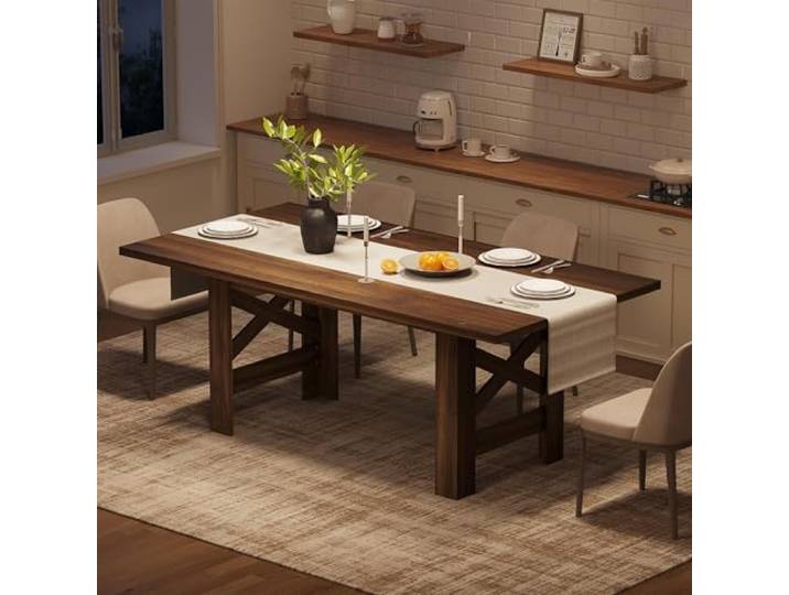 Furntrastar Landhaus-Esstisch 180 cm für 6–8 Personen, rechteckiger Holz-Esstisch für Esszimmer & Küche – Dicke Tischplatte, dreieckige Standbeine, stabiles Untergestell