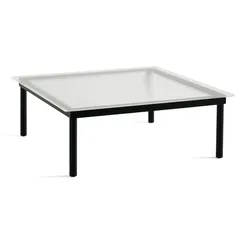 Kofi Couchtisch 100 x 100 cm, Tischplatte geriffeltes Glas, Gestell schwarze Eiche