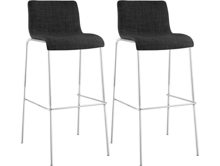 CLP Barhocker 2er Set mit Lehnen Hover, Barstühle stapelbar mit Stoffbezüge, Stapelstühle Metallgestelle bis 150 kg belastbar Farbe dunkelgrau Gestell Farbe Chrom