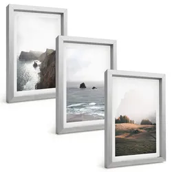 BILDER SET 3er Set - 20x30 cm Silberner Rahmen - Landschaften aus Bergen und Meer