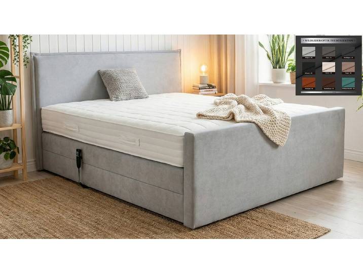 PAARA Boxspringbett Madrid elektrische verstellung mit Motor, mit Fussteil und mit einzigartigem Belüftungssystem