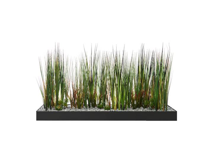 Jardinière artificielle basse Top de finition végétalisé herbes et plantes - L 100 cm - Noir