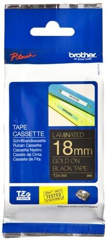 Brother TZe-344 fita 18mm texto dourado sobre preto (8M)