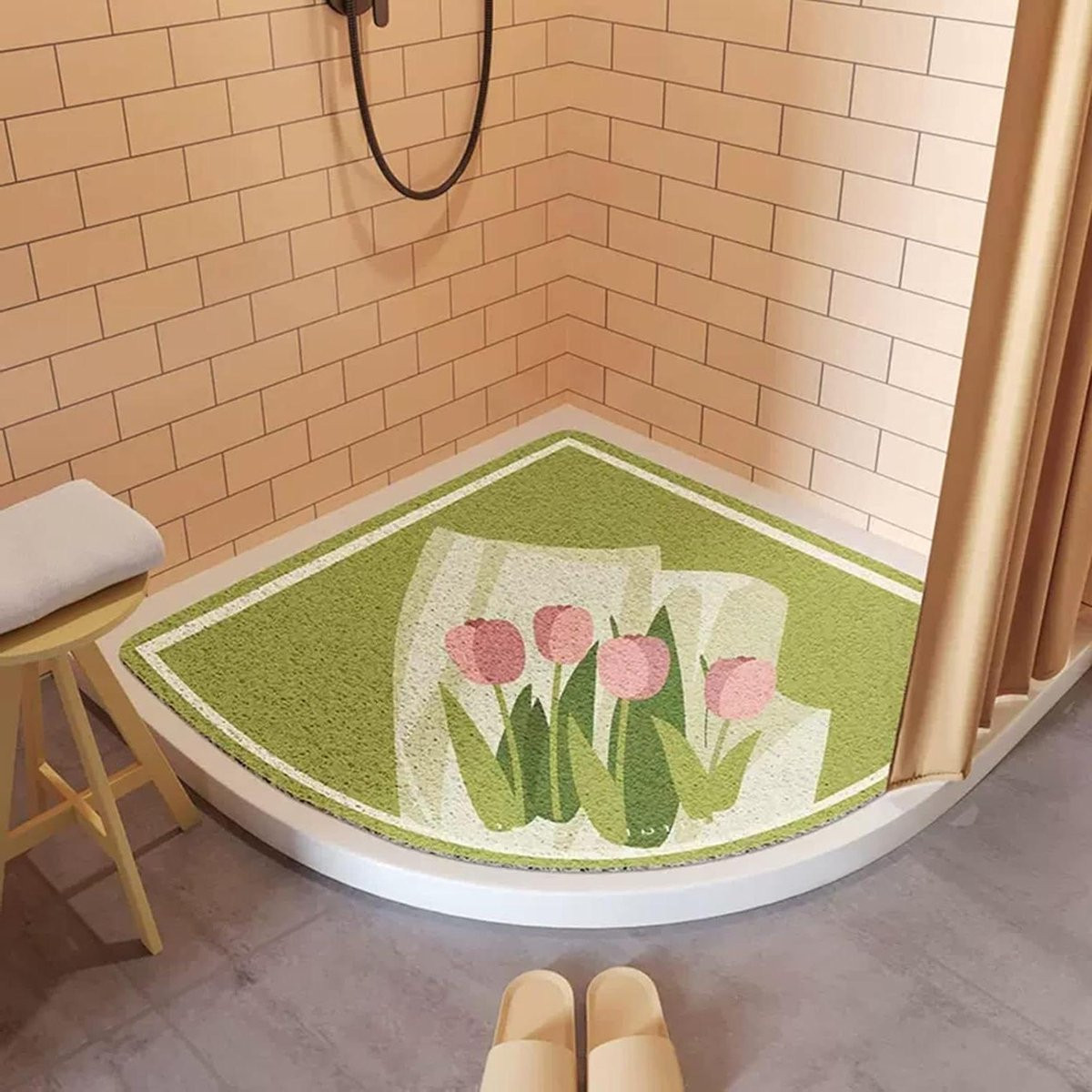 Grijs Hoek Douchemat met Zachte Luffa Structuur - 80 x 80 cm