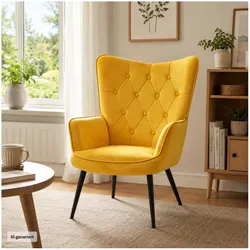 HTI-Living, Sessel, Ohrensessel Freya Velvet Gelb