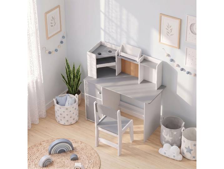 AIYAPLAY Bureau Enfant avec Chaise Réglable Gris 5-12 Ans
