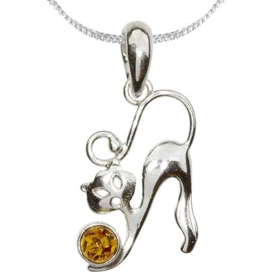 Kette mit Anhänger OSTSEE-SCHMUCK "Ostsee-Schmuck Kette mit Anhänger Katze Kette mit Anhänger Katze" Gr. 60, silber, Halsketten, Damen, 60cm, Silber 925 (Sterlingsilber), L: 42