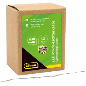 Idena Lichterkette 30257, Micro, USB-Betrieb, für Innen, Draht, warmweiß, mit 50 LED, 2,75 m