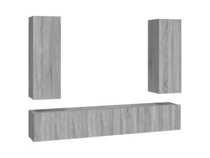 Roanoer 5-TLG. TV-Schrank-Set Hängeboard Lowboard Grau Sonoma 5-teiliges Wandboard-Set für das Wohnzimmer mit reichlich Stauraum, glatter Oberfläche und platzsparender Wandmontage.