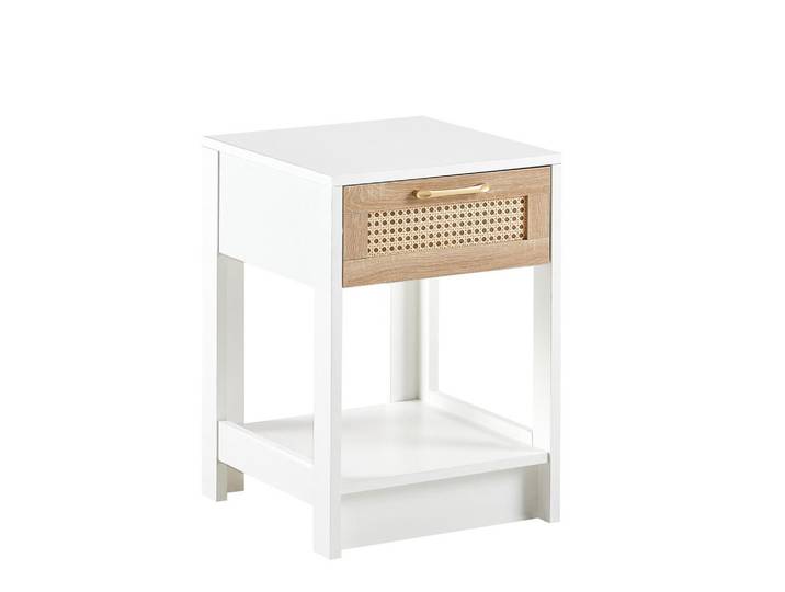 Urban Meuble Nachttisch weiß rattan nachttisch mit schublade, Weiß, 1 Schubladen, Rechteckig,Rechteckig, 40x55x40 cm, Schlafzimmer, Nachtkästchen