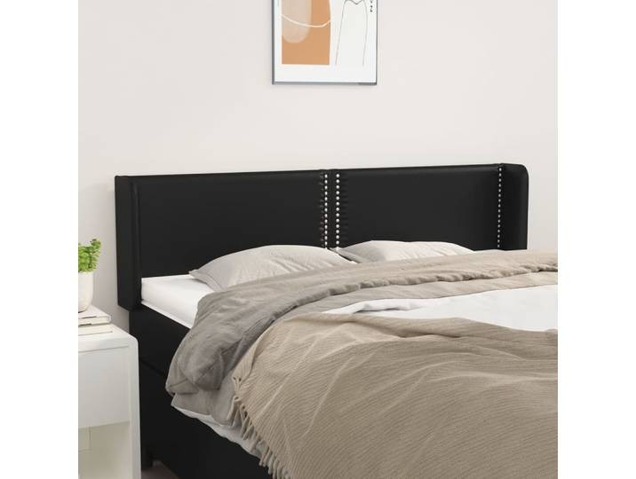 vidaXL Kopfteil mit Ohren Schwarz 147x16x78/88 cm Kunstleder