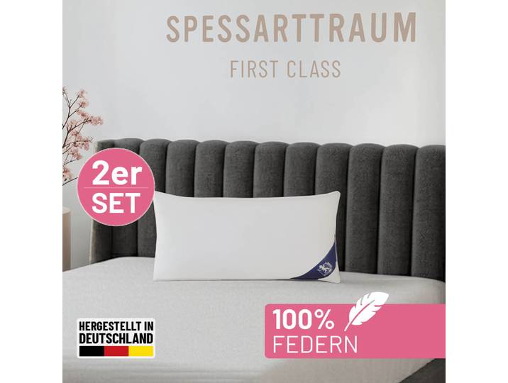Federkissen SPESSARTTRAUM FIRST CLASS, Kopfkissen 1-tlg. oder 2-tlg. 40x80 oder 80x80 cm , weiss (weiß), B:40cm L:80cm, Bezug: 100% Baumwolle. Füllung: 100% Federn, Kopfkissen, Federkissen, hergestellt in Deutschland, allergikerfreundlich, im Set günstiger