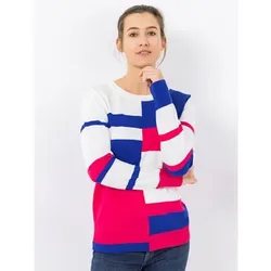 DENIM & CO. Pullover Rundhalsausschnitt Rippenbundabschlüsse Colorblock Mix