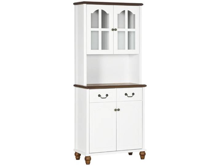 Buffet vitré - MINIMAL - 76x38x182 cm - 2 portes - 2 tiroirs - Blanc classique