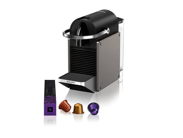 KRUPS Nespresso Pixie Titane - Machine à café Compacte & Kit de bienvenue Cafetière expresso haute pression 19 bars - Prépare espresso et lungo - Système de chauffe rapide - Arrêt automatique