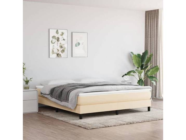Cadre lit tissu crème 160x200cm à lattes sans matelas