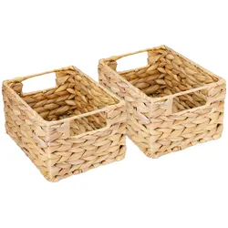 HMF Aufbewahrungskorb geflochten aus Wasserhyazinthe, Korb mit Tragegriffen für Badezimmer Küche und Wohnbereich, 2er Set, Größe S, 22 x 17 x 12 cm