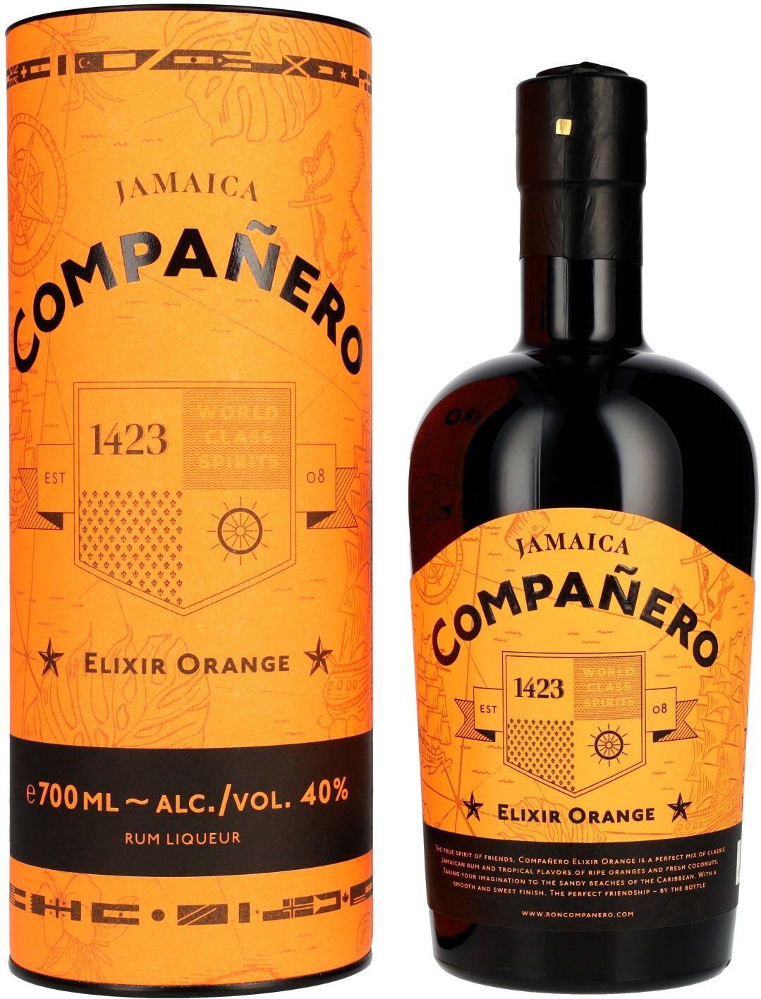 1423 World Class Spirits Compañero JAMAICA Elixir Orange Rum Liqueur 40% Vol. 0,7l in Geschenkbox
