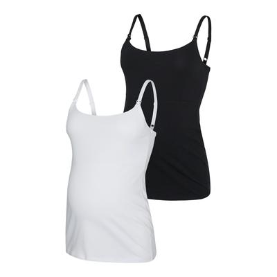 Umstandstop MAMALICIOUS "MLKERRIE STRAP JRS TOP 2F 2-P NOOS", Damen, Gr. M, schwarz (schwarz pack:snow weiß), Jersey, Obermaterial: 95% Baumwolle, 5% Elasthan, unifarben, regular fit normal, Rundhals, Tops, Baumwollmischung, regular fit
