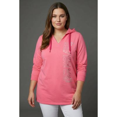 Kapuzensweatshirt KANGAROOS, Damen, Gr. 56/58, pink, Sweatware, Obermaterial: 95% Baumwolle, 5% Elasthan, bequem hüftbedeckend, V-Ausschnitt, Flachstrickbündchen, Sweatshirts, casual Stil, mit Kapuze, bequeme Passform, große Größen