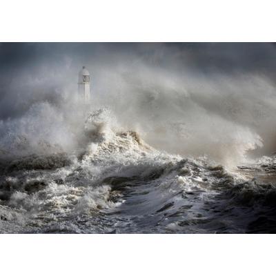 Fototapete PAPERMOON "Photo-Art ALEKS GJIKA, MAYHEM AM LEUCHTTURM", bunt, B:3,5m L:2,6m, Vlies, Tapeten