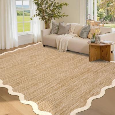 Garvee Scalloped Edge Color Blocking Bordered Area Rug