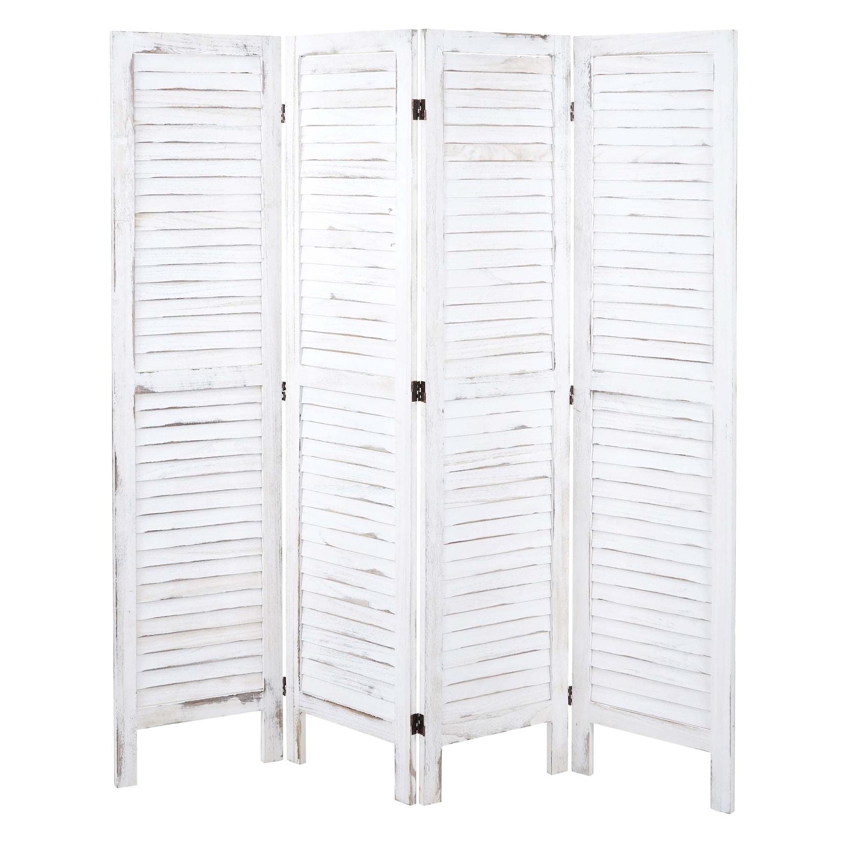 Paravent MCW-G30, Trennwand Sichtschutz Raumteiler, Shabby-Look 170x162cm ~ weiß