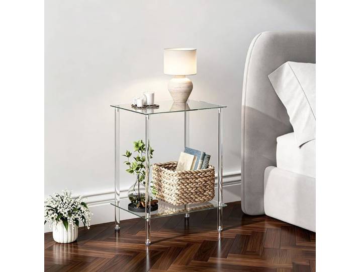Table d'appoint transparente verre et acrylique chevet moderne verre trempé stable design minimaliste petits espaces