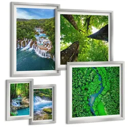 BILDER SET 5er Set - 50x50 cm & 20x30 cm & 40x60 cm Silberner Rahmen - Strandwellen, Himmelsbrücke, Spaziergang