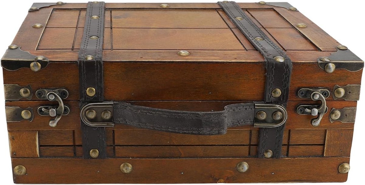 Vintage Houten Koffer Decoratieve Opbergdoos met Stevige Sloten in Verweerd Geel