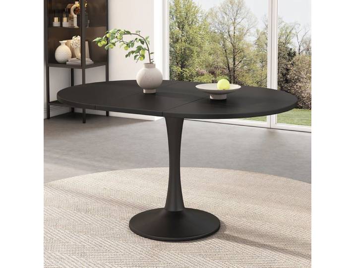 Table à manger ovale extensible Logidon MDF noir 100/140 x 100 cm