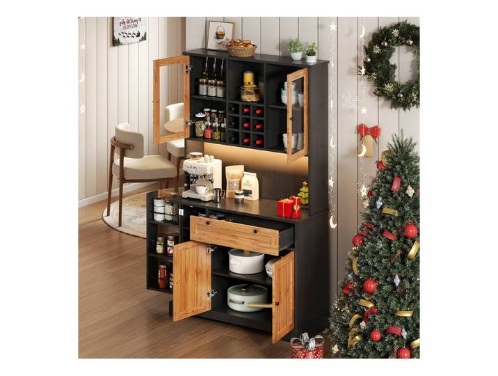 REDOM Hochschrank Küchenschrank (Küchen-Hochschrank mit LED-Beleuchtung Steckdosenleiste, 1-St., 180 × 105 × 40 cm)