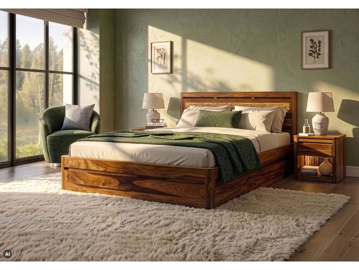 Lit en bois de Sheesham 200x200x90 noisette ciré TORONTO LUX #258