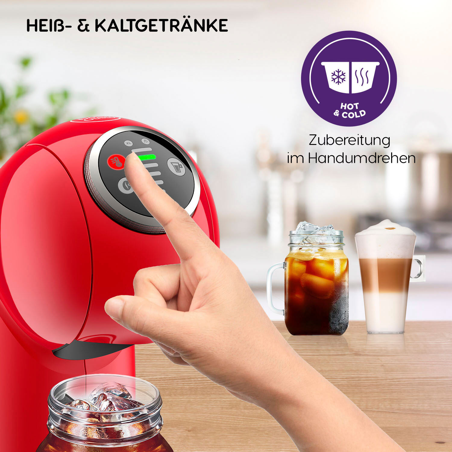 NESCAFÉ DOLCE GUSTO Kapselmaschine "KP3405 Genio S Plus", rot, B:14,3cm H:32,7cm T:32,6cm, Kaffeemaschinen, Temperaturwahl, automatische Abschaltung, 0,8 Liter Wassertank, Kapselmaschine