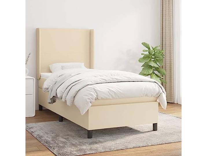 RJPLMFV Lattenrost mit Matratze, 90 x 200 cm, cremefarben Atmungsaktiver Stoff, verstellbares Kopfteil, Taschenfedern, Unterstützung für Rücken und Bauch