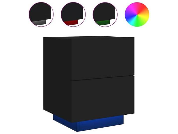 @FRENCH Table de nuit/d'appoint - TOP VENTES - Armoire de chevet avec lumières LED noir - Bois d'ingénierie - Meuble de rangement