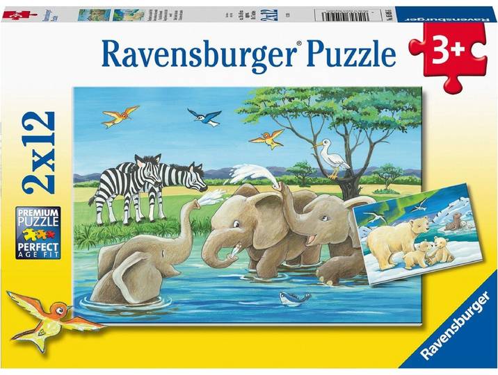 Ravensburger Jonge dieren uit de hele wereld - Kinderpuzzel 2 x 12 stukjes - Vanaf 3+