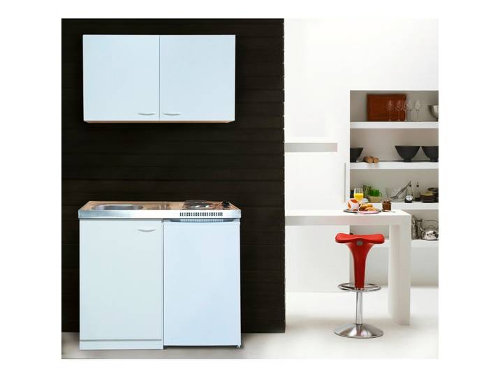Miniküche Weiß m. Spüle Koch feld Kühlschrank B: ca. 100 cm