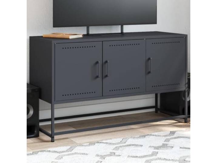 HEFZGDB TV-Schrank Anthrazit 100,5x39x60,5 cm Stahl Industrie-Stil mit 3 Fächern Stauraum für Multimedia-Geräte Robustes Gestell langlebig Wohnzimmer Möbel