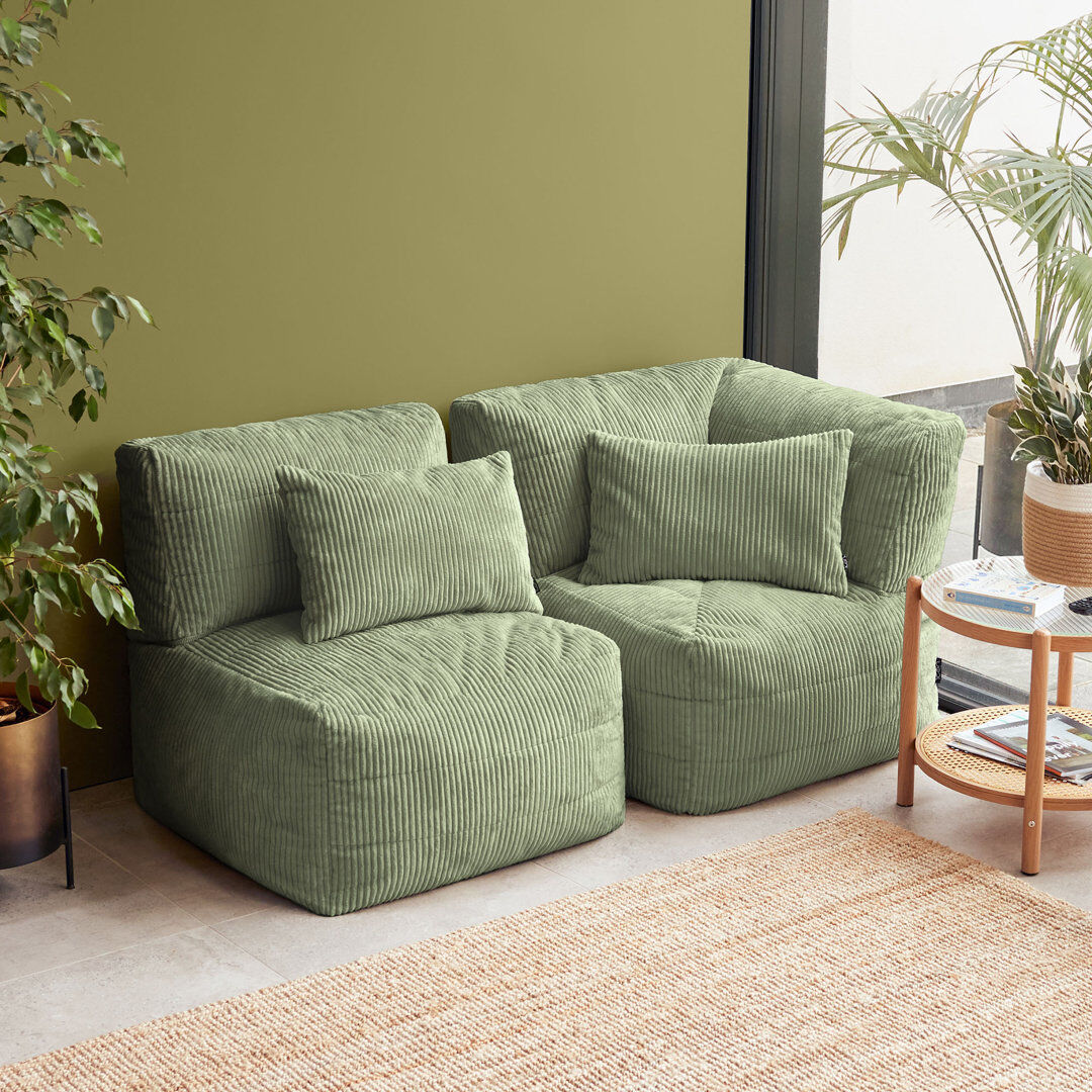 Isabelle & Max icon Noa Modular Bean Bag Sofa, 2 Piece, Jumbo Cord, Stone Sage Green