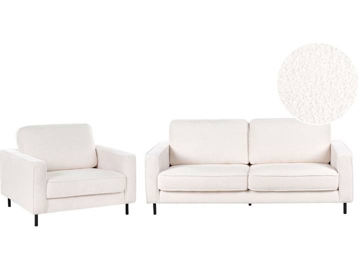 BELIANI Sofa Set Weiß Bouclé 3-Sitzer Sofa und Sessel mit Schwarzem Metallgestell Sitzkissen Klassisch Industrie Design Wohnzimmer-Set Sitzgruppe