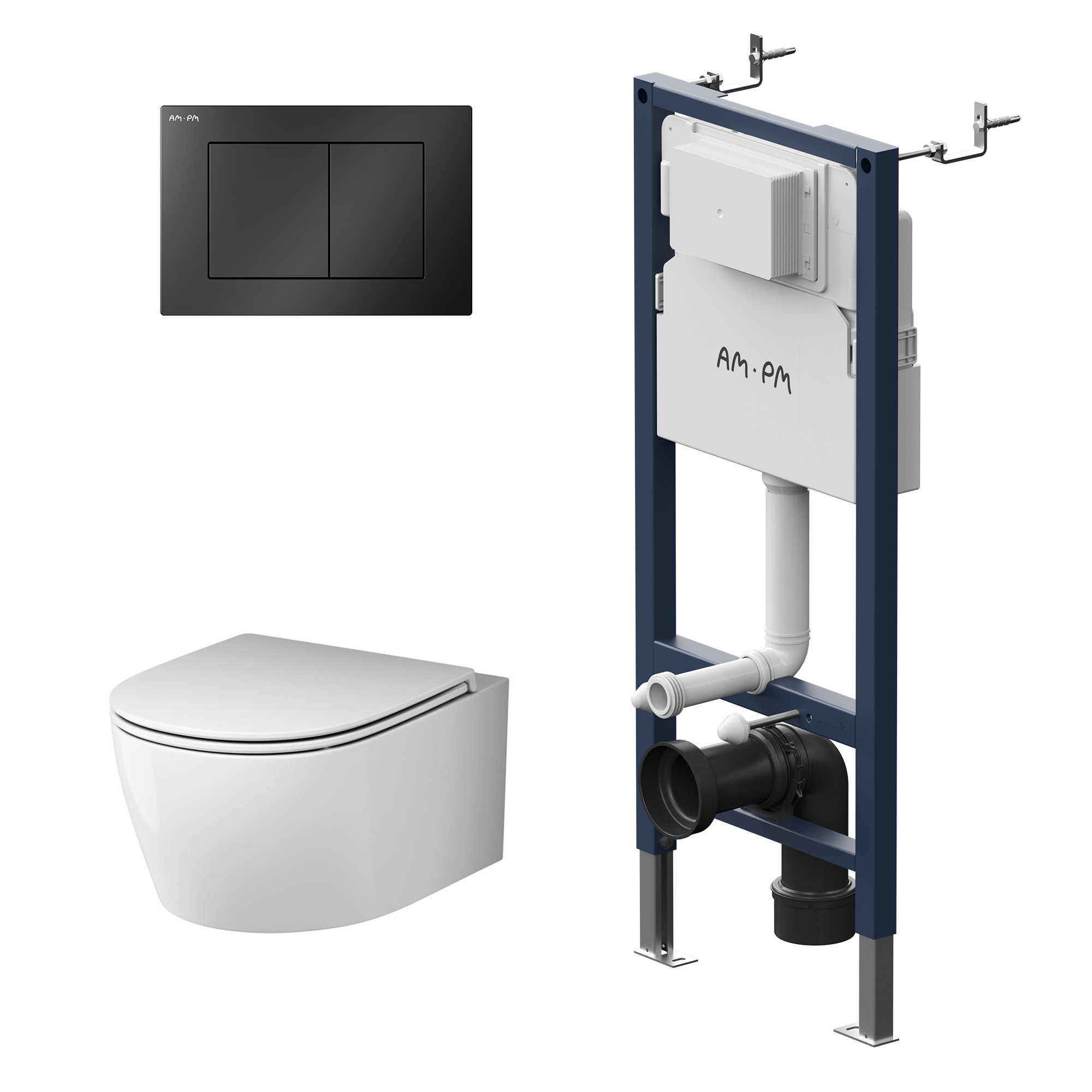 AM.PM Wand WC spülrandlos Set mit Vorwandelement Komplettset Unterputz Spülkasten Vorwandspülkasten Keramik Unterputzspülkasten Schüssel Drücke
