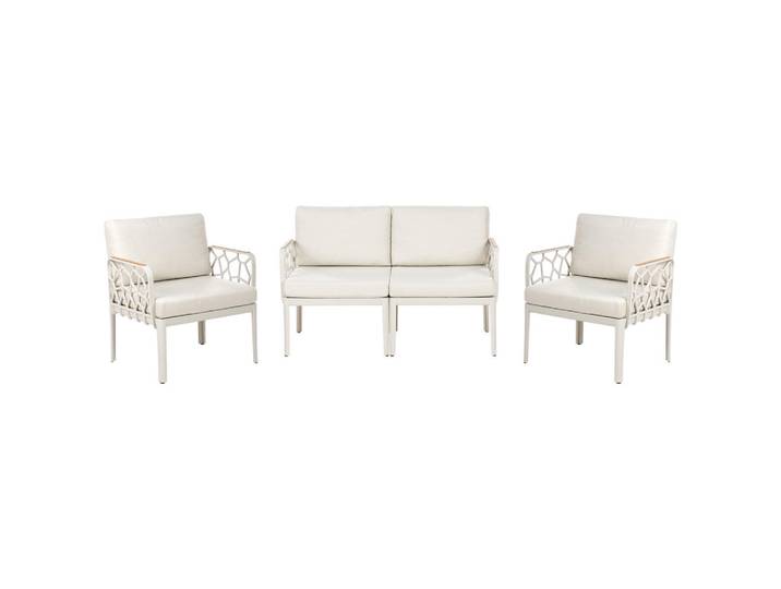 Beliani Gartensofa Set 4-Sitzer Hellbeige Eriche, Beige, Braun, Kunststoff, Gartenmöbel, Gartengarnituren, Gartenmöbel-Sets