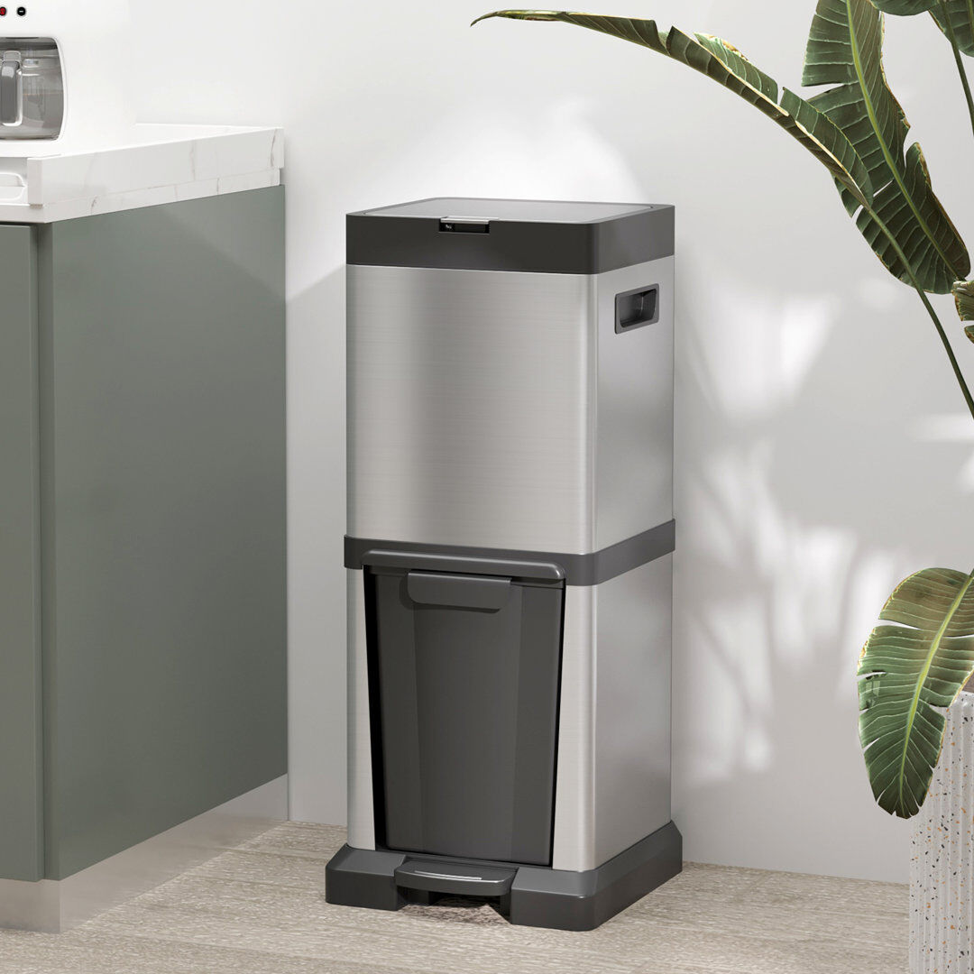 Rebrilliant Gaetan 20+14L Double Kitchen Bin, Pedal Bin with Soft-Close Lid, Silver Silver 34L